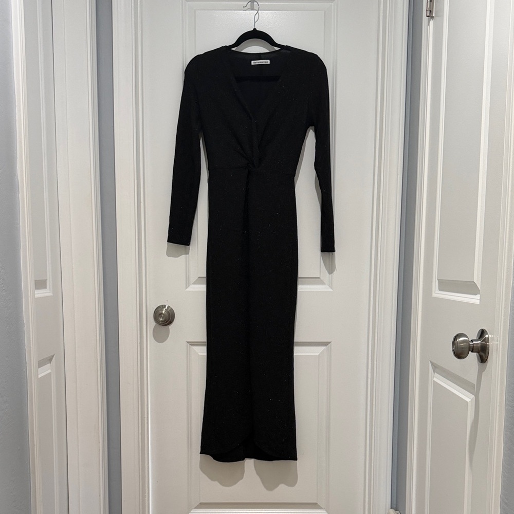 Reformation Black Glitter Long Sleeve Dress